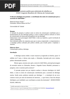 O discurso ideológico do nazismo: a contribuição dos meios de comunicação para a ascensão de Adolf Hitler (Artigo)