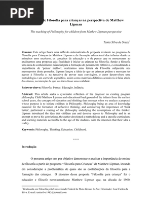 O ensino de Filosofia para crianças na perspectiva de Matthew Lipman