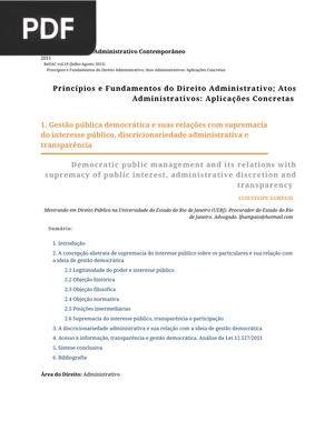 Princípios e Fundamentos do Direito Administrativo; Atos Administrativos: Aplicações Concretas