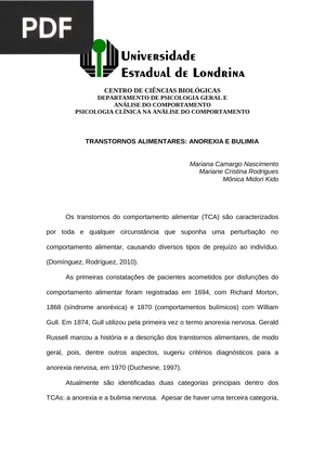 Transtornos alimentares: anorexia e bulimia (Artigo)