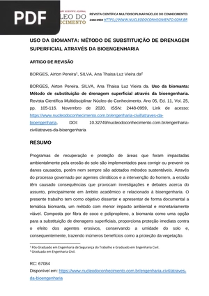 Uso da biomante: Método de substituição de drenagem superficial através da bioegenharia