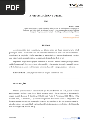 A psicossomática e o reiki