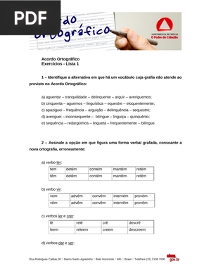Acordo Ortográfico Exercícios - Lista 1 (Artigo)