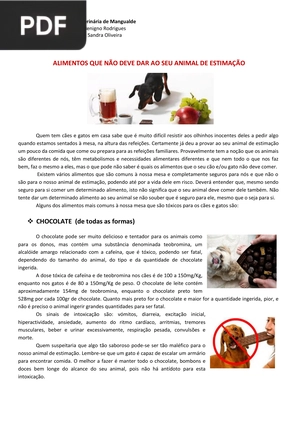 Alimentos que não deve dar ao seu anima de estimação (Artigo)