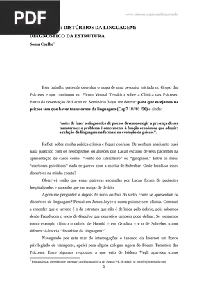 As psicoses: Distúrbios da linguagem: Diagnóstico da Estrutur