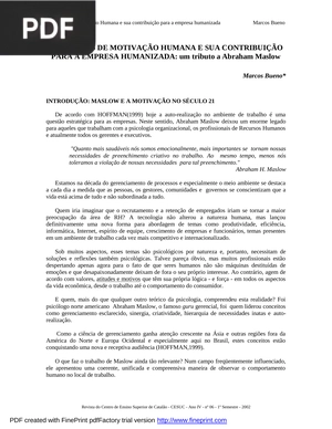 As teorias de motivação humana e sua contribução para a empresa humanizada: um tributo a Abraham Maslow
