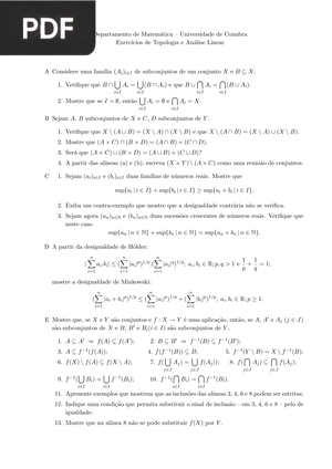 Exercícios de Topologia e Análise Linear