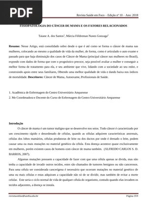 Fisiopatologia do câncer de mama e os fatores relacionados (Artigo)