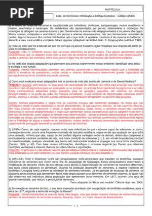 Lista de Exercícios: Introdução à Biologia Evolutiva (Artigo)