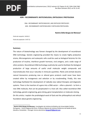 Recombinante: Biotecnologa, ontologia e protologia