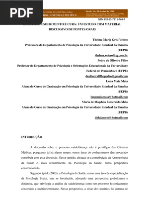 Relatos de sofrimento e cura: Um estudo com material discursivo de fontes orais