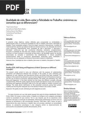 Qualidade de vida, Bem-estar e Felicidade no Trabalho