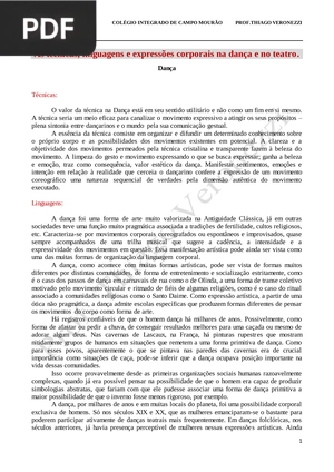 As técnicas, linguagens e expressões corporais na dança e no teatro. (Artigo)
