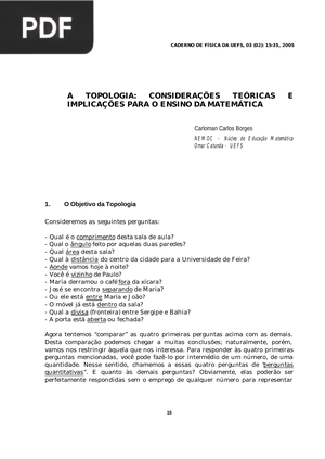 A topologia: considerações teóricas e implicações para o ensino da matemática