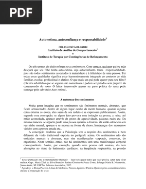 Auto-estima, autoconfiança e responsabilidade