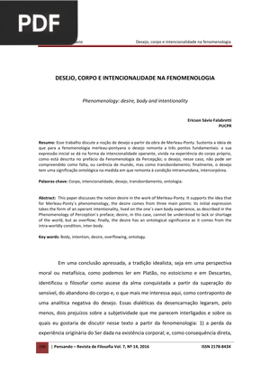 Desejo, corpo e intencionalidade na fenomenologia