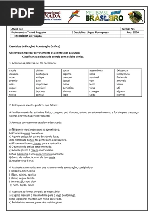Exercícios de Fixação