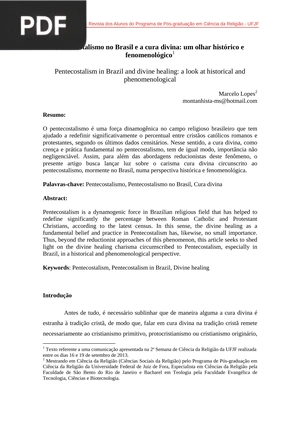 Pentecostalismo no Brasil e a cura divina: um olhar histórico e fenomenológico