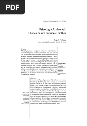 Psicologia Ambiental: a busca de um ambiente melhor