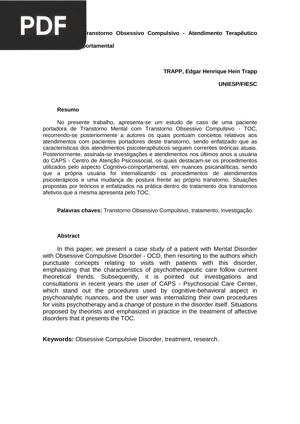 TOC - Transtorno Obsessivo Compulsivo - Atendimento Terapêutico Cognitivo Comportamental
