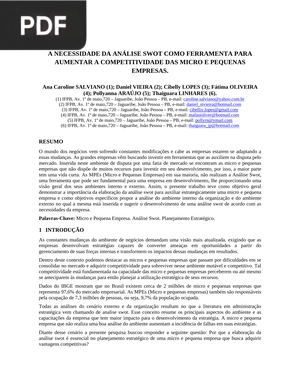 A necessidade da análise SWOT como ferramenta para aumentar a competitividade das micro e pequenas empresas (Artigo)