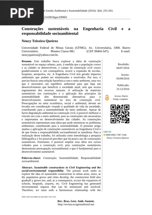 Construções sustentáveis na Engenharia Civil e a responsabilidade socioambiental (Artigo)