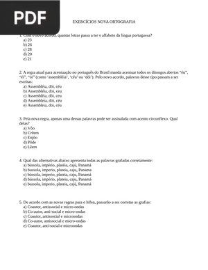 Exercícios nova ortografia (Artigo)