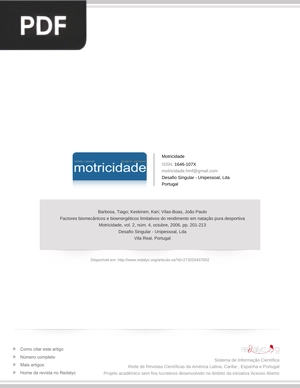 Factores biomecânicos e bioenergéticos limitativos do rendimento em natação pura desportiva