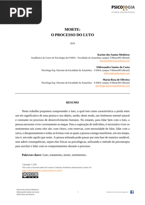 Morte: O processo de luto (Artigo)
