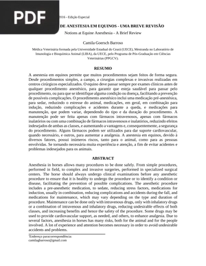 Noções de anestesia em equinos - Uma breve revisão (Artigo)