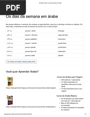 Os dias da semana em árabe