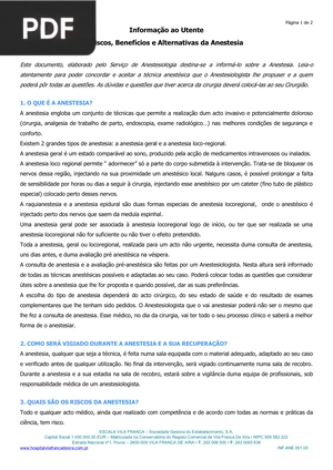 Riscos, Benefícios e Alternativas da Anestesia (Artigo)