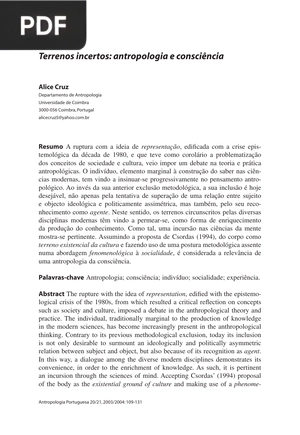 Terrenos incertos: antropologia e consciência