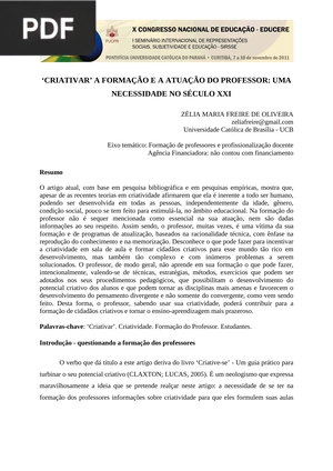 Criativar. A Formação do professor: Uma necessidade no século XXI