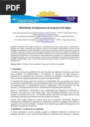 Dificuldades da implantação do programa Seis Sigma (Artigo)