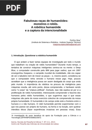 Fabulosas raças de humanóides: monstros e robôs. A robótica humanóide e a captura da intencionalidade