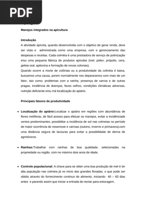 Manejos integrados na apicultura (Artigo)