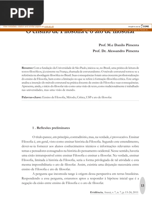 O ensino de Filosofia e o ato de filosofar