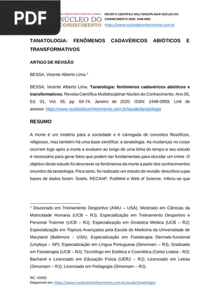 Tanatologia: fenômenos cadavéricos abióticos e transformativos