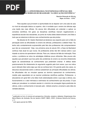 A história e a epistemologia no ensino das ciências: Dos processos aos modelos de realidade na educação científica