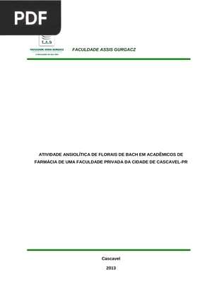 Atividade ansiolítica de florais de Bach em acadêmicos de farmácia de uma facudade privada da cidade de Cascavel - PR