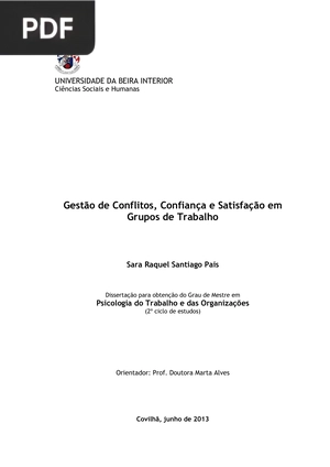Gestão de Conflitos, Confiança e Satisfação em Grupos de Trabalho