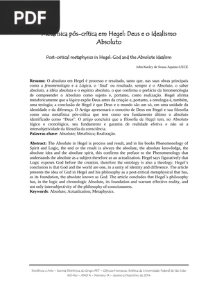 Metafísica pós-crítica em Hegel: Deus e o Idealismo Absoluto