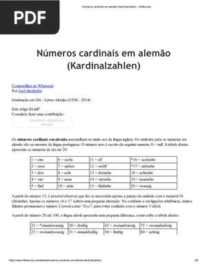 Números cardinais em alemão (Kardinalzahlen)