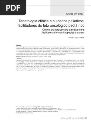 Tanatologia clínica e cuidados paliativos: facilitadores do luto oncológico pediátrico (Artigo)