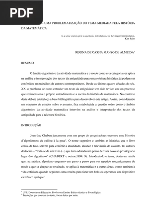 Algoritmos - uma problematização dotema mediada pela história da matemática