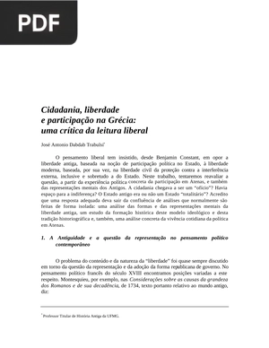 Cidadania, liberdade e participação na Grécia: uma crítica da leitura liberal