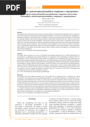 Psicanálise e psicoterapia psicanalítica: tangências e superposições (Artigo)