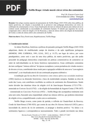 A ética positivista de Teófilo Braga: virtude moral e dever cívico dos centenários