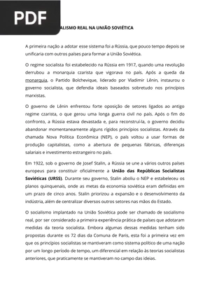 O Socialismo real na União Soviética